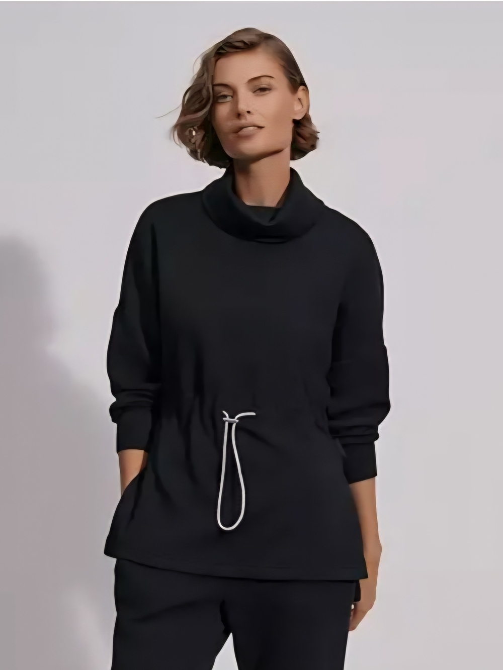 Varley Black Freya Cowl Neck Drawstring Waist Sweater Hoodie
